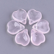 Transparent Spray Painted Glass Pendants, Petal, Pink, 15x13x5mm, Hole: 1mm(GLAA-S183-06A)