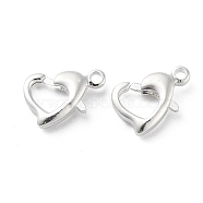 Brass Lobster Claw Clasps, Heart, 925 Sterling Silver Plated, 10x7x2.5mm, Hole: 1.2mm(KK-G479-03S)
