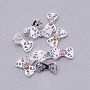 Alloy Rhinestone Cabochons, Nail Art Decoration Accessories, Hollow Bowknot, Cadmium Free & Lead Free, Silver, Crystal AB, 5x9.5x3.5mm(MRMJ-WH0068-41A-03S)