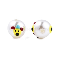 Animal Opaque ABS Plastic Imitation Pearl Enamel Beads, Round with Dog Pattern, Yellow, 11.5~12mm, Hole: 2mm(KY-G020-03A)