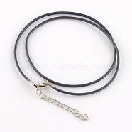Waxed Cotton Cord Necklace Making, with Alloy Lobster Claw Clasps and Iron End Chains, Platinum, Gray, 17.4 inch(44cm)(MAK-S032-1.5mm-114)
