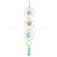 Iron Big Pendant Decorations, Sun Crystal Glass Hanging Sun Catchers, with Brass Findings, for Garden, Wedding, Lighting Ornament, Sun, 360mm(DJEW-PW0007-12B)