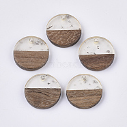 Transparent Resin & Walnut Wood Pendants, with Silver Foil, Flat Round, Silver, 18x3.5mm, Hole: 1.5mm(RESI-S358-02C-B01)