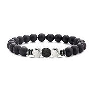 8mm Frosted Natural Black Obsidian Round Beaded Stretch Bracelets for Women Men(CN5294-3)