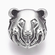 304 Stainless Steel Beads,  Bear, Antique Silver, 13.5x13x9mm, Hole: 3mm(X-STAS-O101-09AS)