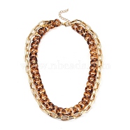 Double Layer Necklaces, with Transparent Acrylic Curb Chains & Aluminum Cable Chains, 304 Stainless Steel Lobster Claw Clasps, Golden, 15.74 inch(40cm)(NJEW-JN02958)