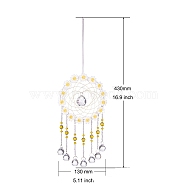 Woven Web/Net with Glass Round Pendant Decorations, for Home Hanging Decorations, Yellow, 430x130mm(PW-WG61351-02)