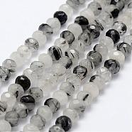 Natural Black Rutilated Quartz Bead Strands, Rondelle, Faceted, 5.5~6x3.5~4mm, Hole: 1mm, about 81pcs/strand, 15.3 inch(39cm)(G-G662-13-6mm)