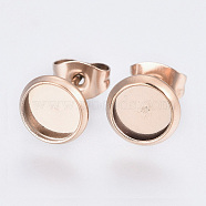 Ion Plating(IP) 304 Stainless Steel Stud Earrings Findings, Flat Round, Rose Gold, Tray: 10mm, Pin: 0.9mm(X-STAS-E117-12RG)