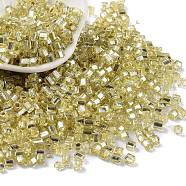 Glass Seed Beads, Silver Lined, Square, Pale Goldenrod, 3~4x3x3mm, Hole: 1.2mm, about 6300pcs/pound(SEED-M011-01A-17)