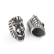 304 Stainless Steel European Beads, Large Hole Beads, Lion, Antique Silver, 14x7.8x9.8mm, Hole: 5mm(OPDL-G009-20AS)