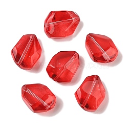 Transparent Spray Paint Glass Beads, Faceted, Nuggets, Red, 16.5x12.5x8.5mm, Hole: 1.2mm(GLAA-Z011-05F)