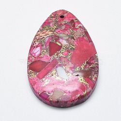 Natural Silver Line Regalite/Imperial Jasper/Sea Sediment Jasper Pendants, teardrop, Pale Violet Red, 46~47x29x6mm, Hole: 1mm(G-E464-12B)