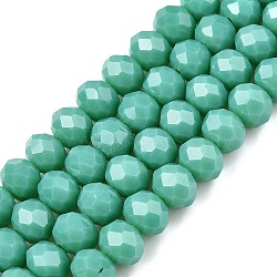 Opaque Solid Color Imitation Jade Glass Beads Strands, Faceted, Rondelle, Light Sea Green, 6x5mm, Hole: 1mm, about 84~85pcs/strand, 41.5~42cm(EGLA-A044-P6mm-D31)