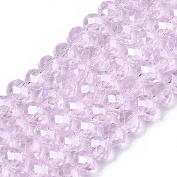 Electroplate Glass Beads Strands, Pearl Luster Plated, Faceted, Rondelle, Pearl Pink, 8x6mm, Hole: 1mm, about 64~65pcs/strand, 40~41cm(EGLA-A044-T8mm-A10)