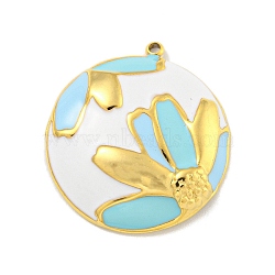 Ion Plating(IP) 304 Stainless Steel Pendants, with Enamel, Real 18K Gold Plated, Half Round with Flower Charm, Light Sky Blue, 26.5x24x5.5mm, Hole: 1.5mm(STAS-U007-04B-G)