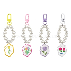 Alloy Acrylic Pendant Decorations, with Imitation Pearl Acrylic Beads, Flower Patterns, Mixed Color, 126mm, 4pcs/set(HJEW-JM01845)