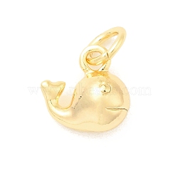 Brass Pendants, with Jump Ring, Whale Charms, Real 18K Gold Plated, 9.5x10x5mm, Hole: 3mm(KK-Z073-01G)