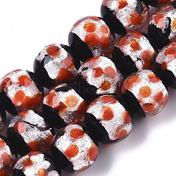 Handmade Silver Foil Lampwork Beads Strands, Round, Orange Red, 11.5~12.5x11~12mm, Hole: 1mm, about 40pcs/Strand, 17.72 inch(FOIL-T003-002E)