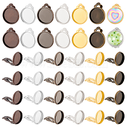 Brass Clip-on Earring Settings, Jewelry Findings, Mixed Color, 16x14mm, Tray: 12mm, 10pcs/color, 60pcs/set(KK-PH0035-28)