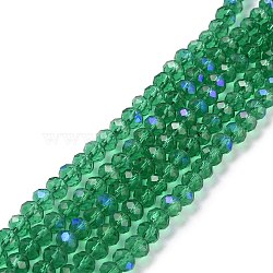 Electroplate Glass Beads Strands, Half Rainbow Plated, Faceted, Rondelle, Dark Cyan, 6x5mm, Hole: 1mm, about 85~88pcs/strand, 16.1~16.5 inch(41~42cm)(X1-EGLA-A034-T6mm-L12)