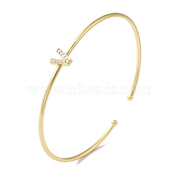 Rack Plating Brass Micro Pave Clear Cubic Zirconia Letter Open Cuff Bangles, Torque Bangles for Women, Real 18K Gold Plated, Lead Free & Cadmium Free, Letter V, Inner Diameter: 1-7/8x2-1/4 inch(4.8x5.8cm)(BJEW-A018-01G-V)