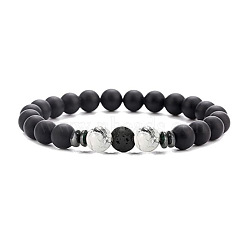 8mm Frosted Natural Black Obsidian Round Beaded Stretch Bracelets for Women Men(CN5294-3)