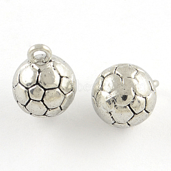 Sports Theme Tibetan Style FootBall/Soccer Ball Alloy Charms, Cadmium Free & Lead Free, Antique Silver, 11x14mm, Hole: 2mm(X-TIBEP-Q054-24AS-RS)