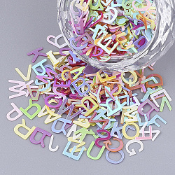Ornament Accessories, PVC Plastic Paillette/Sequins Beads, No Hole/Undrilled Beads, Mixed Letters, Mixed Color, 3.5~6x2~6x0.4mm(X-PVC-T005-017B)