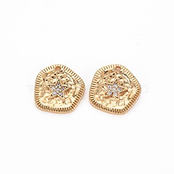 Brass Micro Pave Clear Cubic Zirconia Charms, Nickel Free, Star, Real 18K Gold Plated, 12x11x1.5mm, Hole: 1.2mm(KK-S356-732)