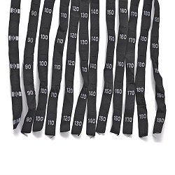 Nbeads 1200Pcs 12 Style Polyester Size Label(80/90/100/110/120/130/140/150/160/170/180/190), for Children Garment Accessories, Black, 11x0.4mm, 100pcs/style(FIND-NB0002-47)