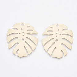 Smooth Surface Iron Pendants, Tropical Leaf Charms, Cadmium Free & Lead Free, Monstera Leaf, Matte Gold Color, 45.5x39.5x1mm, Hole: 3x2mm(IFIN-T012-75-RS)