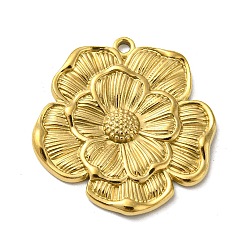 Ion Plating(IP) 304 Stainless Steel Pendants, Real 18K Gold Plated, Flower, 27x25x2mm, Hole: 1.6mm(STAS-P341-17A-G)