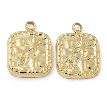 Ion Plating(IP) 304 Stainless Steel Pendant Rhinestone Settings, Square with Star Charm, Real 14K Gold Plated, Fit for 1mm Rhinestone, 13x10x1.5mm, Hole: 1.6mm