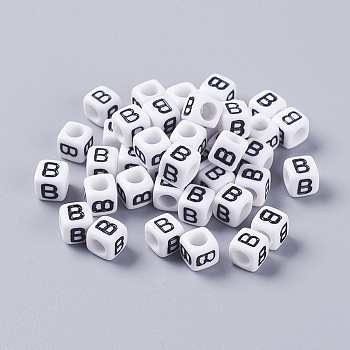 Pandahall 50g Opaque Acrylic Horizontal Hole Letter Beads, Cube, Letter B, 6x6x6mm, Hole: 3.2mm