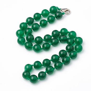 Natural Malaysia Jade Beaded Necklaces, with Alloy Lobster Clasps, Round, 18.8 inch~19.2  inch(48~49cm), round: 10mm