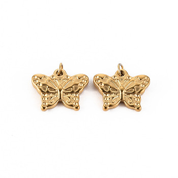 304 Stainless Steel Pendants, with Jump Rings, Butterfly, Real 14K Gold Plated, 12x15x2mm, Hole: 2.8mm
