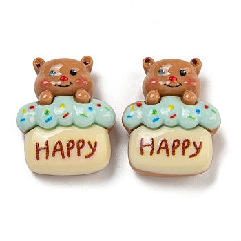 Bear Theme Opaque Resin Cabochons, Colorful, Cake Bear, 26x21x9.5mm