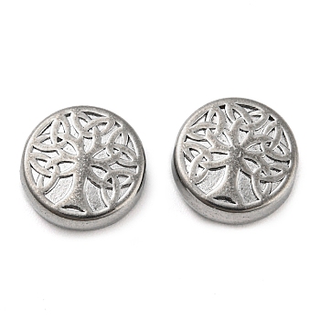 316 Stainless Steel Beads, Flat Round with Trinity Knot Tree Pattern, Stainless Steel Color, 11x4mm, Hole: 1.4mm