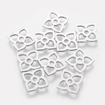201 Stainless Steel Charms, Clover, Stainless Steel Color, 13x13x1mm, Hole: 2mm