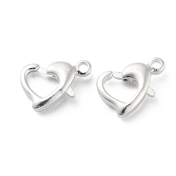 Brass Lobster Claw Clasps, Heart, 925 Sterling Silver Plated, 10x7x2.5mm, Hole: 1.2mm