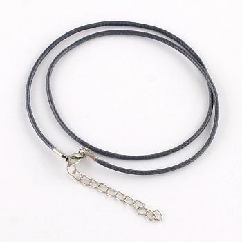 Waxed Cotton Cord Necklace Making, with Alloy Lobster Claw Clasps and Iron End Chains, Platinum, Gray, 17.4 inch(44cm)