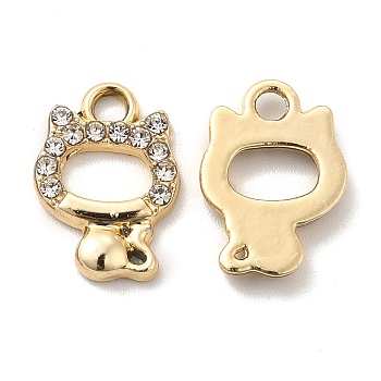 UV Plating Alloy Pendants, with Crystal Rhinestone, Cat Charms, Golden, 15x10x2mm, Hole: 2mm