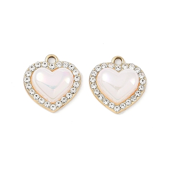 Alloy Enamel Pendants, with Crystal Rhinestone, Heart, Golden, 17x16x5mm, Hole: 2mm