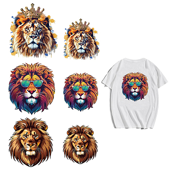 PET Heat Transfer Film Logo Stickers Set, for DIY T-Shirt, Bags, Hats, Jackets, Lion, 130~200x112~177mm, 6pcs/set