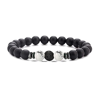 8mm Frosted Natural Black Obsidian Round Beaded Stretch Bracelets for Women Men