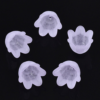 Transparent Acrylic Bead Caps, Frosted, Flower, 6-Petal, Lilac, 8x10.5x10.5mm, Hole: 1.4mm