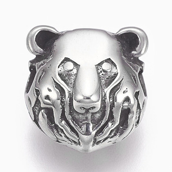 304 Stainless Steel Beads,  Bear, Antique Silver, 13.5x13x9mm, Hole: 3mm