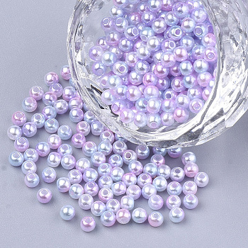 Rainbow ABS Plastic Imitation Pearl Beads, Gradient Mermaid Pearl Beads, Round, Pink, 11.5~12x11~11.5mm, Hole: 2mm, about 560pcs/500g