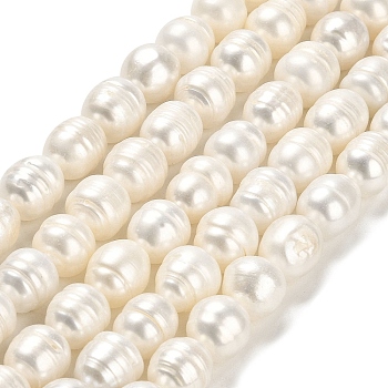 Natural Cultured Freshwater Pearl Beads Strands, Rice, Grade AB, Floral White, 11~12x10~10.5mm, Hole: 0.5mm, about 29~31pcs/strand, 14.37~14.45 inch(36.5~36.7cm)